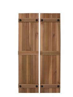 two wooden shutters are shown against a white background