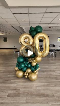 a large number balloon in the middle of a room