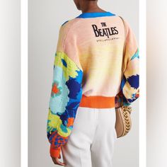 Stella Mccartney The Beatles Get Back Cropped Embroidered Intarsia Cardigan Sz L New With Tags The Beatles Get Back, Beatles Get Back, Quoi Porter, Creation Couture, Cotton Cardigan, Fashion Details, Get Back, Bright Blue, Net A Porter