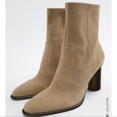 New Zara Suede Heeled Ankle Boots New With Tags Size 6.5 Women Original Price $119 High Ankle Boots For Workwear In Spring, Spring Workwear High-ankle Boots, Spring High Ankle Mid-calf Boots For Workwear, Winter High Ankle Heels For Work, Chic High Ankle Fall Boots, Chic High Ankle Boots For Fall, Winter Workwear High Ankle Heels, Ankle-high Suede Heels For Fall, Fall Heeled Boots With Stacked Heel