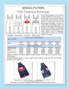 sewing pattern for children's clothing with instructions to sew the charlie romper