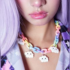 Clouds Necklace Harajuku Decora, Pastel Necklace, Dope Jewelry Accessories, Chunky Chain Necklace, Fob Watch, Chunky Chain Necklaces, Heart Choker, Kawaii Accessories, Pastel Pink Aesthetic