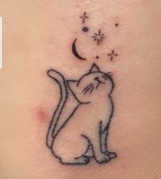 a cat with a crescent moon tattoo on it's back side ribcage