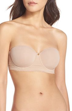 This smooth, stretchy cotton bra features a wide lace-trimmed band and interior silicone grippers for stay-put strapless support. Convertible straps are included to accommodate a variety of necklines and backs. Style Name:Natori Truly Smooth Strapless Underwire Bra. Style Number: 1064171. Available in stores. Best Strapless Bra, Honeymoon Wear, Patent Leather Leggings, Strapless Bras, Cotton Bra, Sleeveless Sweater Dress, Mermaid Beach, Cotton Bras, Nursing Bra