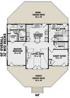 the floor plan for a two bedroom cabin