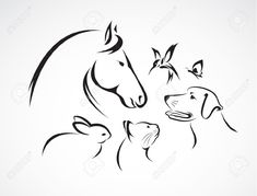 three dogs and one horse are depicted in this graphic art work, which depicts the concept of an animal's head