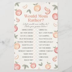 a mother's day card with peaches on it and the words would mom rather have