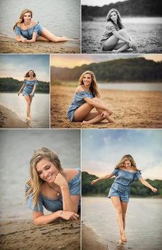 a woman is posing on the beach with her legs spread out