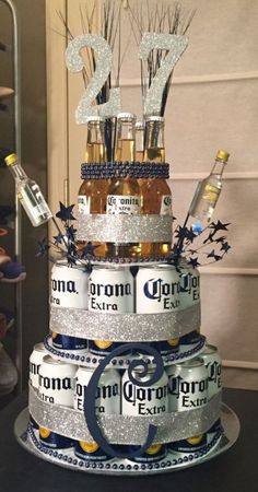 a cake made to look like it has two bottles on top and the number twenty