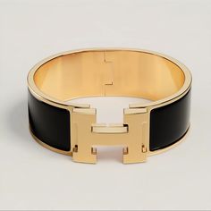 Black And Gold Hardware, Light Scuffing. Ships With Original Invoice Dust Bag And Box. Hermes Clic Clac Bracelet, Black And Gold Hardware, Hermes Apple Watch, Hermes Jewelry Bracelet, Hermes Bangle, H Bracelet, Classic Bangles, Hermes Jewelry, Hook Bracelet