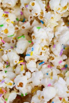 white popcorn with sprinkles and colored confetti