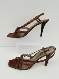 Nine West Kanelo Womens Slingback Satin Sandal Heels brown. size 9 M. Condition is Pre-owned. Shipped with USPS Priority Mail. Comes without box. Please check the pictures before purchasing. Thank you Brown High Heeled Sandals, 90s Heels Aesthetic, Sandal Heels Outfit, Brown Sandals Outfit, Brown Kitten Heels, 90s Heels, Sandals With Heels, Elegant Shoes Heels, Heels Aesthetic