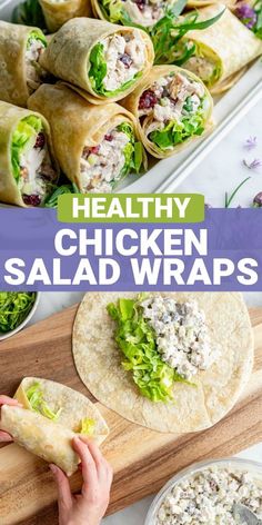 healthy chicken salad wraps on a cutting board