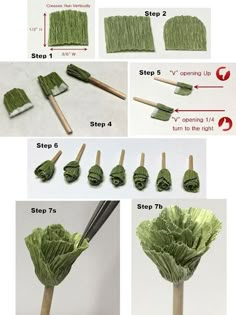 instructions to make a paper flower that looks like lettuce with leaves and sticks