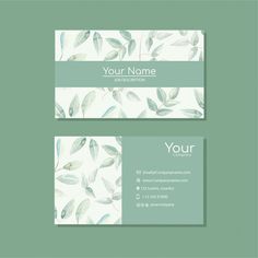 two business cards with leaves on them, one is green and the other is white