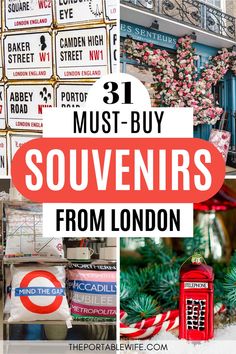 souvenirs from london with text overlay that reads 31 must - buy souvenirs from london