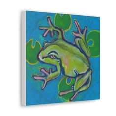 a painting of a frog on a blue background