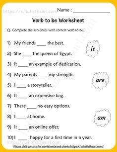 the worksheet for verb to be worksheet is shown in yellow and white