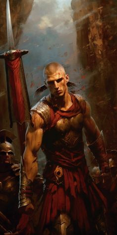 Ares Fantasy Art, Male Gladiator Art, Gladiator Oc Male, Greek Soldier Aesthetic, Roman Man Art, Ancient Warrior Art, Gladiator Art Character Design, Roman Warrior Art, Roman Character Design