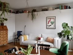 a living room filled with furniture and lots of plants