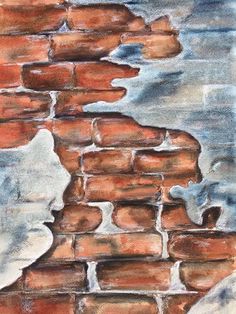 a drawing of a brick wall with water in it