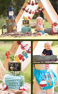 a collage of photos with a baby in diapers on the grass and an teepee tent