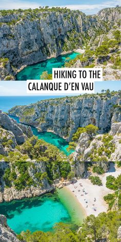 an aerial view of the beach and lagoons in calanque d'en vau