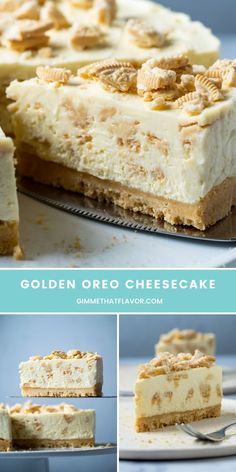 the golden oreo cheesecake is ready to be eaten