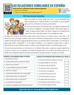 the spanish language worksheet for children with pictures and words on it, including an image