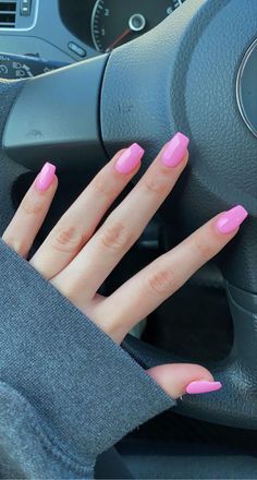 19 Fabulous Short Coffin Nail Designs - Beautiful Dawn Designs Light Hot Pink Nails, Pink Coffin Nails Short, Hot Pink Coffin Nail Ideas, Nails For Light Skin, Nails That Make You Look Tan, Coffin Light Pink Nails, Cute Short Acrylic Nails Square Pink, Short Square Pink Acrylic Nails, Pink Nails Square Short