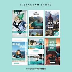 the instagram story is displayed on a blue background with different photos and text in it