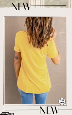 Easter Women's Solid Color Crew Neck Tee Yellow Yellow Solid Color V-neck Top, Yellow Casual Solid Color Shirt, Yellow Stretch Solid Color Top, Casual Solid Yellow Shirt, Yellow Solid Color Cotton Top, Yellow Relaxed Fit Solid Color Tops, Yellow Relaxed Fit Solid Tops, Trendy Yellow Solid Color Top, Plain Yellow Top For Spring