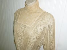 Romantic Antique Blouse Mixed Lace Maltese Cluny Irish Crochet Lace Vintage Edwardian - Etsy Elegant Lace Work Blouse For Daywear, Elegant Beige Blouse With Lace Sleeves, Elegant Beige Lace Top With Lace Sleeves, Elegant Lace Top For Day, Fitted Feminine Beige Lace Top, Fitted Lace Top With Lace Sleeves For Daywear, Feminine Beige Lace Top, Fitted Vintage Cream Lace Top, Vintage Fitted Cream Lace Top