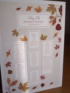 an autumn wedding seating plan is displayed on a tabletop with the text'autumn wedding seating plan '