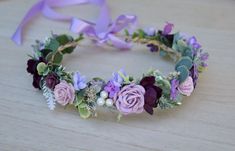 Purple Flower Headband, Grayed Jade, Jeweled Hair Accessories, Flower Girl Halo, Flowers Hydrangea, Baby Flower Crown, Wedding Halo, Boho Flower Girl, Rose Flower Crown