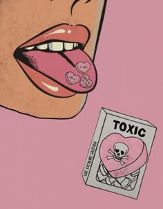 a woman's lips and tongue with a sticker on it