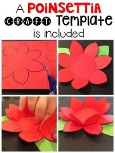 the instructions for making a poinsettia origami flower with construction paper