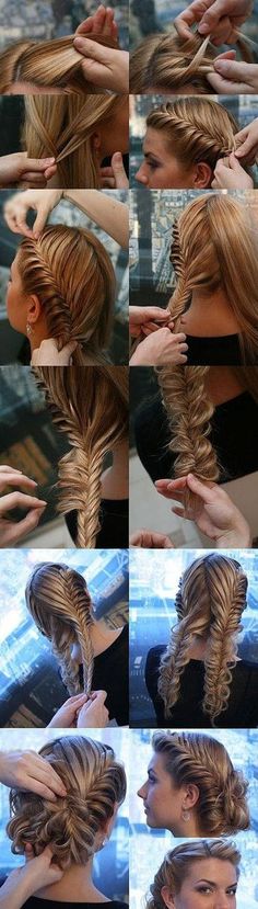 fishtail braided updo Fishtail Braid Updo, Sanggul Modern, Prom Hair Updo, Makeup Tip, Braided Updo