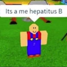 an animated image of two men in overalls, one holding a sign that says it's me hepatitus b