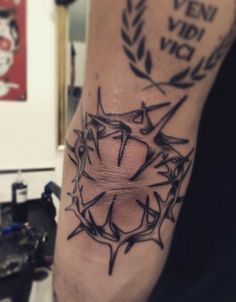 Crown Of Thorns Inspiring Tattoo for Men Crown Of Thorns Tattoo, Thorns Tattoo, 2024 Tattoo, Thorn Tattoo, Motivational Tattoos, Armour Of God, Challenges In Life, Arm Tats, Old School Tattoo Designs