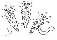 three ice cream cones and one candy cane are in the shape of an arrow with flowers on it