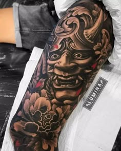 Hannya Mask Sleeve, Inner Bicep Tattoo Men, Hannya Maske Tattoo, Legs Tattoos, Japanese Forearm Tattoo, Forearm Cover Up Tattoos, Tattoos Ideas For Women