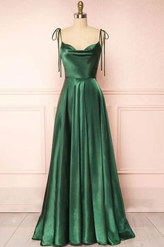 This Satin A-Line Spaghetti Straps Empire Casual Bridesmaid Dress is a perfect choice for any wedding party. Made with high-quality satin fabric, it features a flattering A-line silhouette, comfortable spaghetti straps, and an empire waistline that accentuates the figure. Elegant yet effortless, this dress is sure to make your bridesmaids feel beautiful and confident. Sage Green Ball Dresses, Silk Winter Formal Dress, Prom Dresses Not Tight, Forest Green Grad Dresses, Dark Green Elegant Dress, Green Gala Dresses, Green Grad Dresses, Green Silk Prom Dress, Green Grad Dress