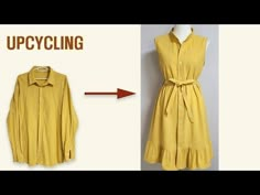 a yellow dress is shown with an upcycling arrow pointing to it