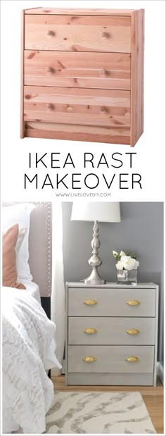 an advertisement for ikea rast makeover with pictures of dressers and bedding