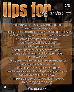 a poster with the words tips for drivers