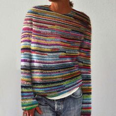 Casual Knitted Fall Sweater, Casual Multicolor Winter Sweater, Multicolor Stretch Sweater For Winter, Stretch Multicolor Winter Sweater, Multicolor Soft Knit Tops For Winter, Casual Knitted Sweater For Cold Weather, Winter Multicolor Knitted Tops, Multicolor Knitted Tops For Winter, Warm Multicolor Winter Sweater