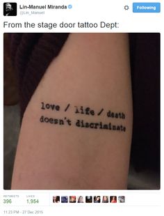 HAMILTON INSPIRED Small Hamilton Tattoos, Hamilton Wait For It Tattoo, Hamilton Tattoo Ideas, Hamilton Quote Tattoo, Hamilton Quotes Inspirational, Hamilton Tattoo, Cute Tattoos Quotes, Broadway Tattoos, Theatre Tattoo