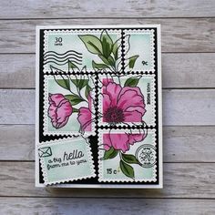 a stamp with pink flowers on it