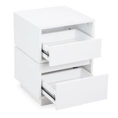 two white drawers with one drawer open and the other closed, both are stacked on top of each other